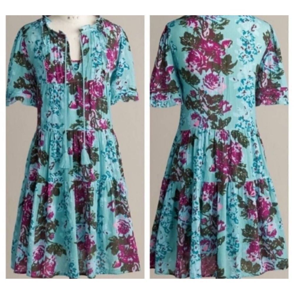SUNDANCE Provence Stroll blue floral Dress sz Petite M